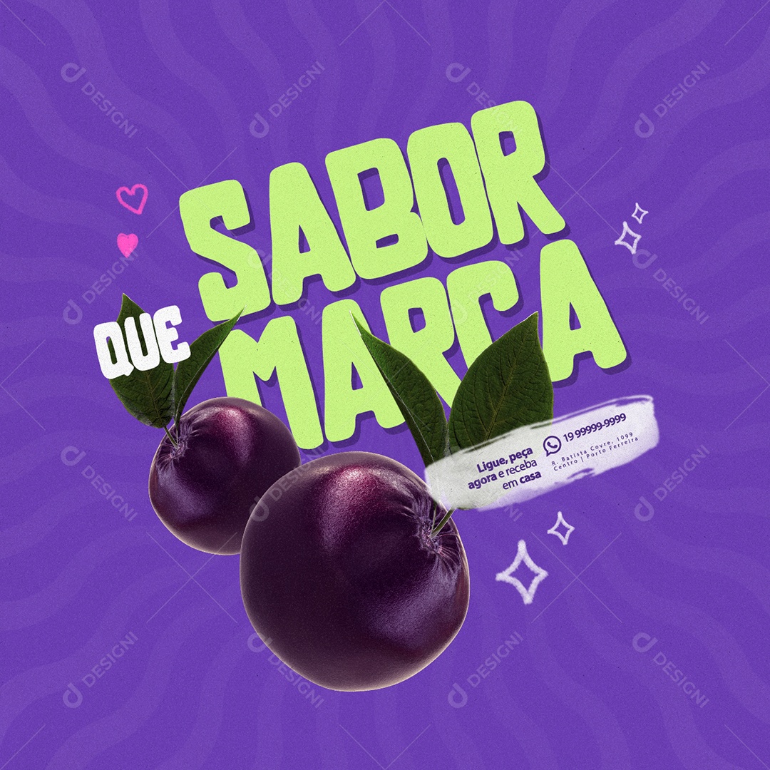 Açaiteria Sabor Que Marca Ligue peça agora e receba em casa Social Media PSD Editável