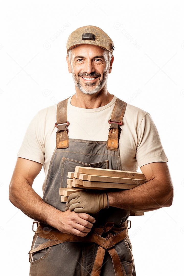Um carpinteiro feliz com os braços cruzados