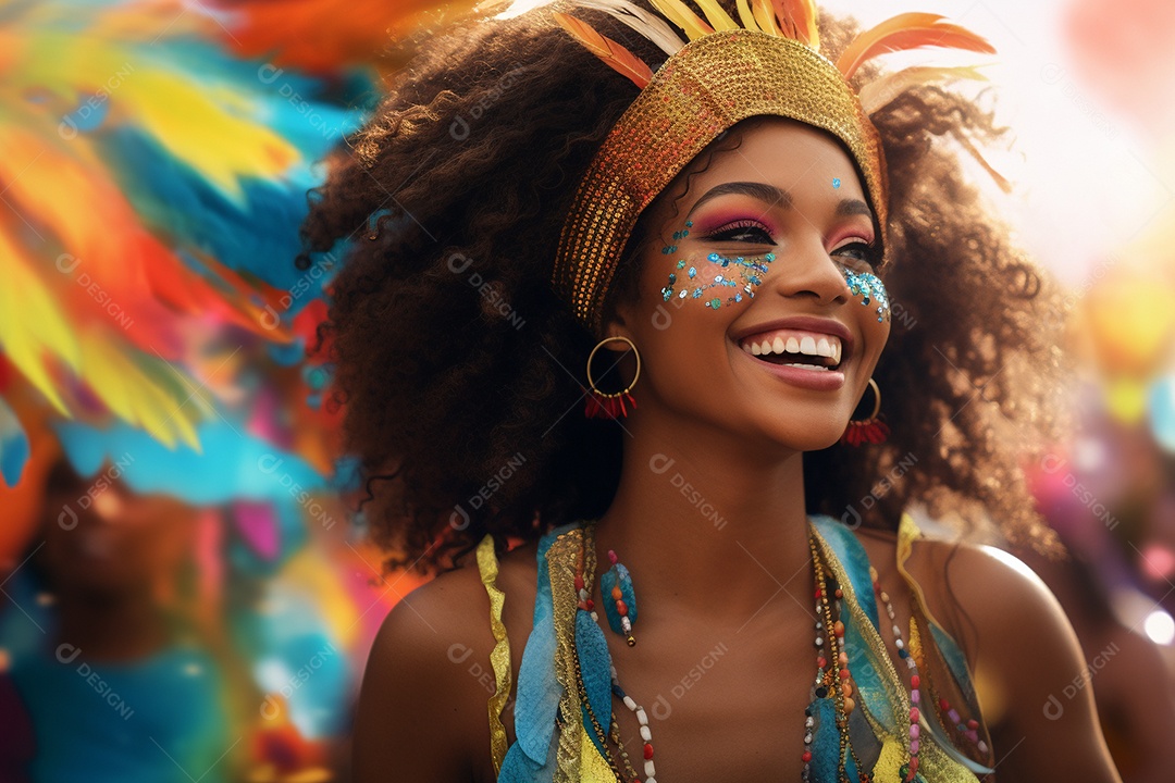 Uma jovem sorrindo durante um festival de carnaval no Brasil