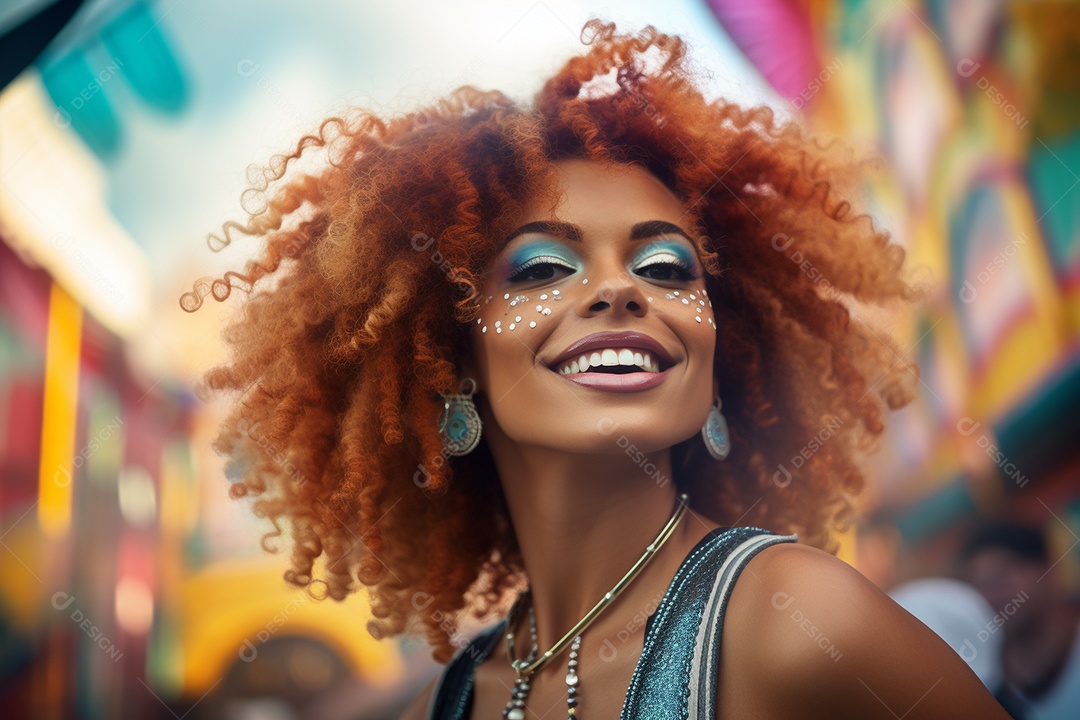 Uma jovem sorrindo durante um festival de carnaval no Brasil