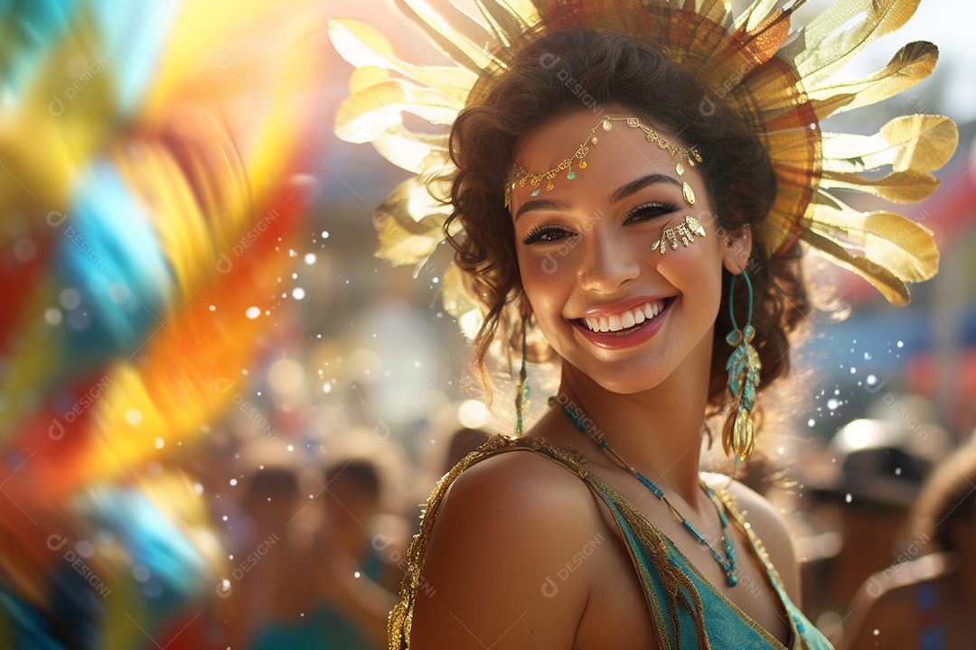 Uma jovem sorrindo durante um festival de carnaval no Brasil