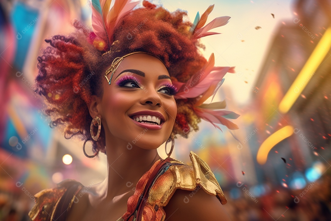 Uma jovem sorrindo durante um festival de carnaval no Brasil
