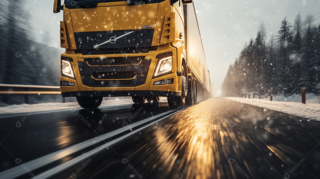 Caminhão dirigindo por uma rodovia em um dia ensolarado