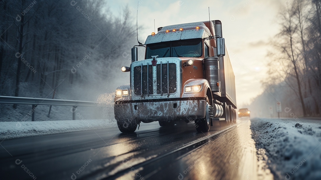 Caminhão dirigindo por uma rodovia em um dia ensolarado