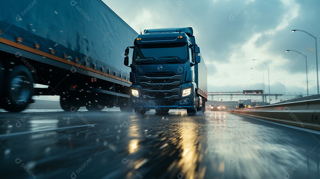 Caminhão dirigindo por uma rodovia em um dia ensolarado