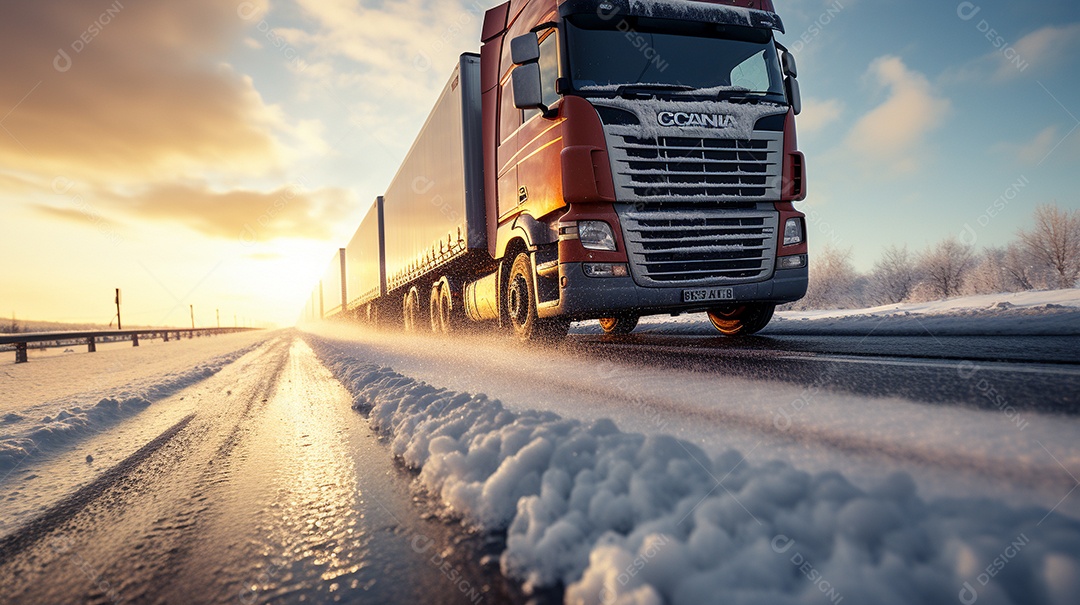 Caminhão dirigindo por uma rodovia em um dia ensolarado