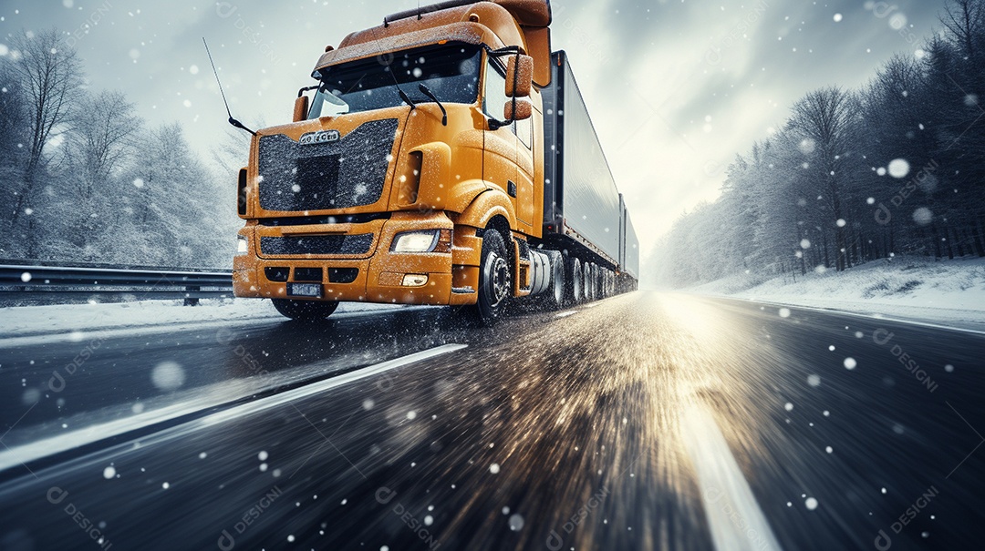 Caminhão dirigindo por uma rodovia em um dia ensolarado