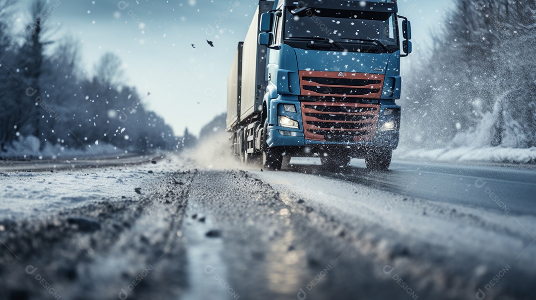 Caminhão dirigindo por uma rodovia em um dia ensolarado