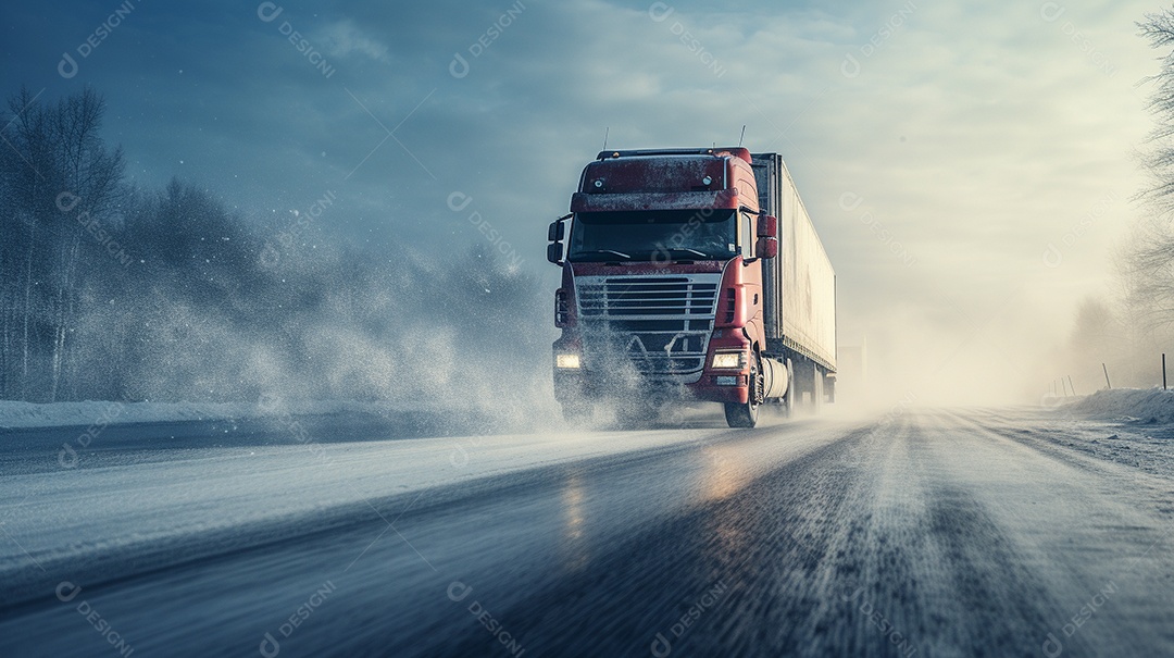 Caminhão dirigindo por uma rodovia em um dia ensolarado