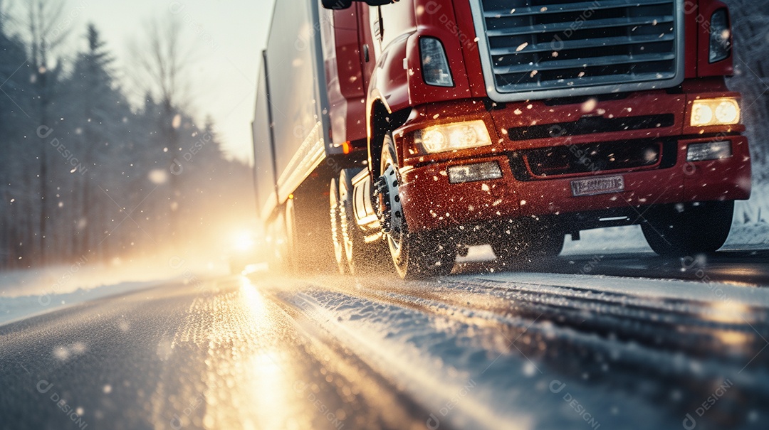 Caminhão dirigindo por uma rodovia em um dia ensolarado