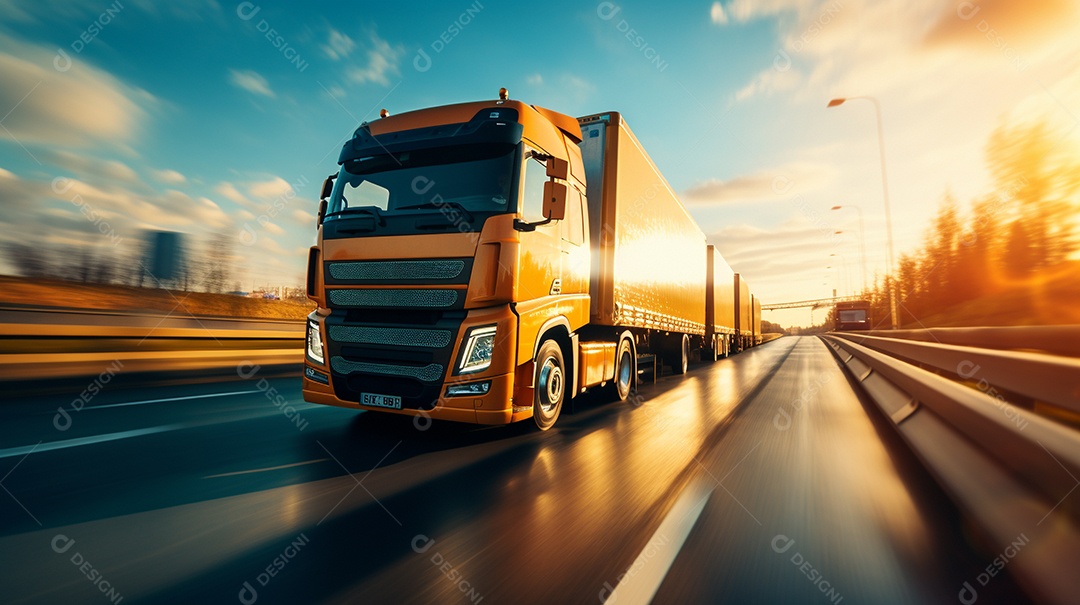 Caminhão dirigindo por uma rodovia em um dia ensolarado