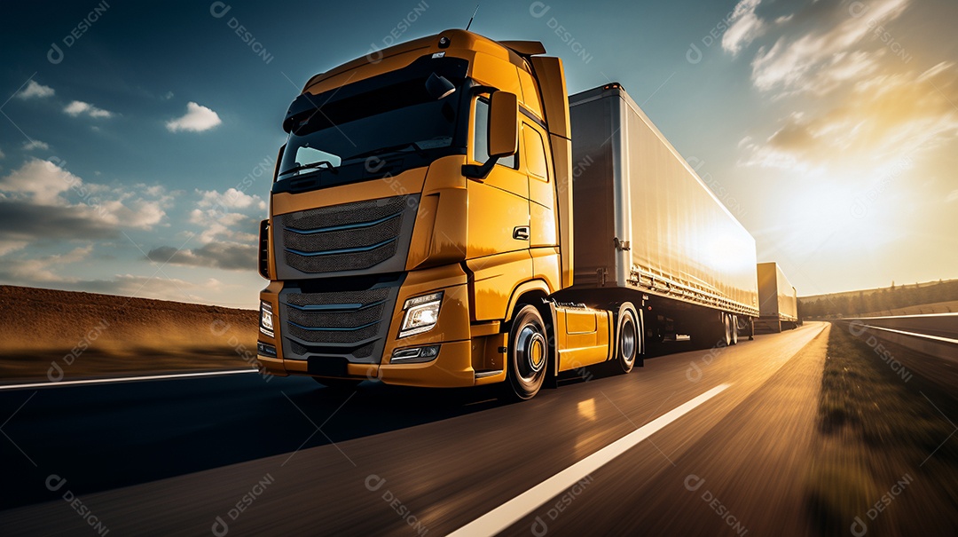 Caminhão dirigindo por uma rodovia em um dia ensolarado