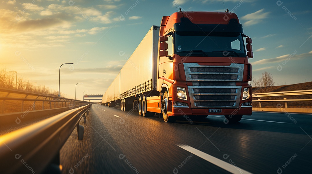 Caminhão dirigindo por uma rodovia em um dia ensolarado