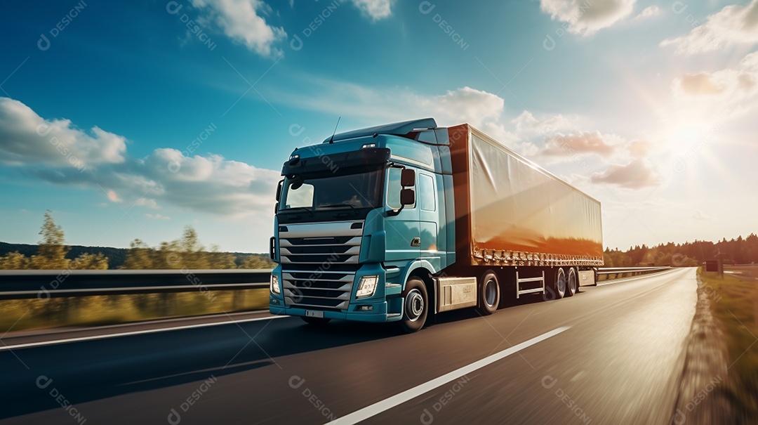 Caminhão dirigindo por uma rodovia em um dia ensolarado