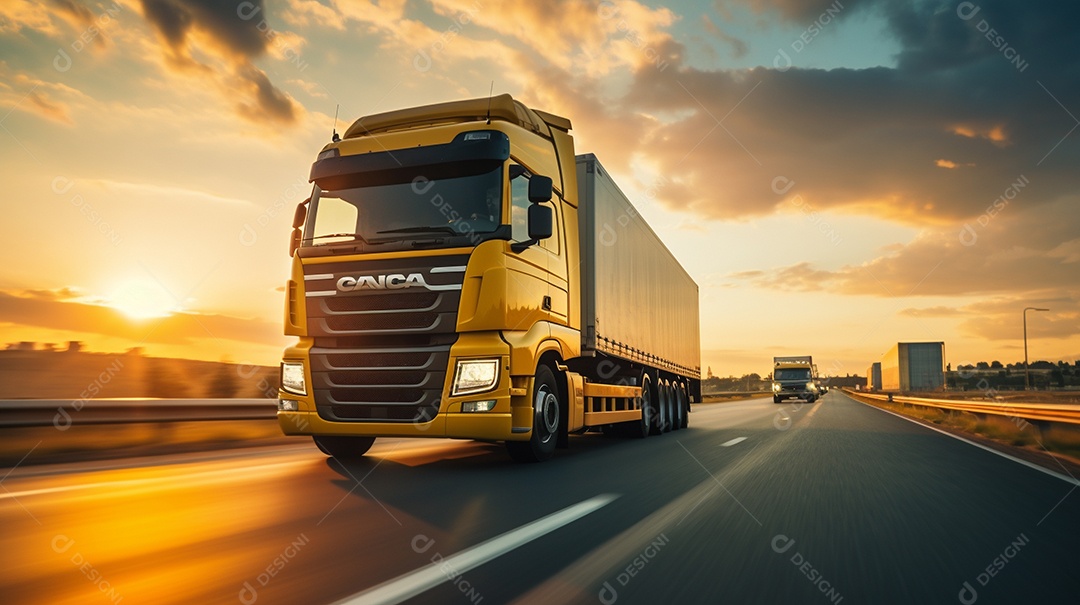 Caminhão dirigindo por uma rodovia em um dia ensolarado