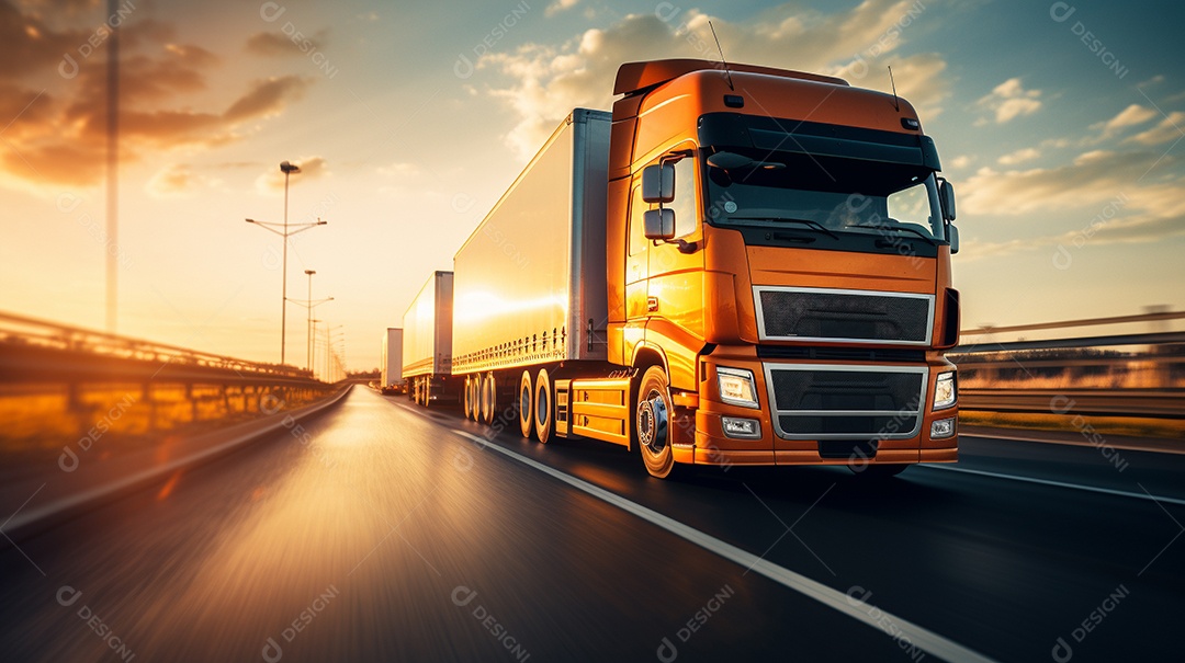 Caminhão dirigindo por uma rodovia em um dia ensolarado