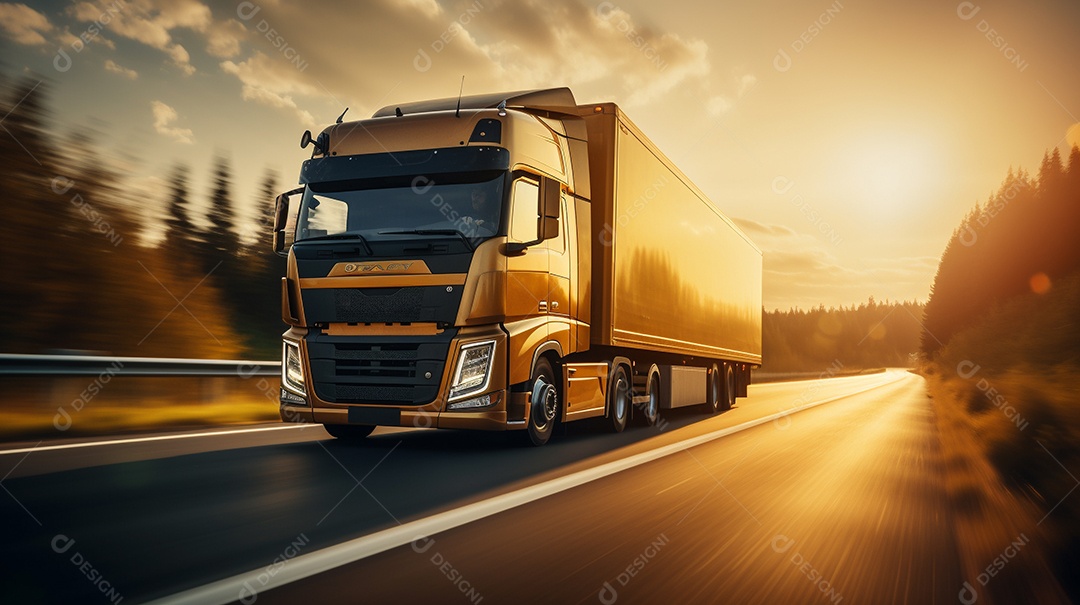 Caminhão dirigindo por uma rodovia em um dia ensolarado