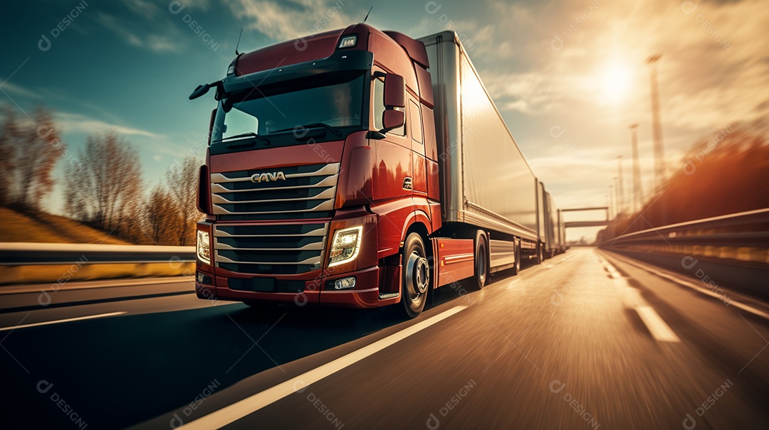 Caminhão dirigindo por uma rodovia em um dia ensolarado