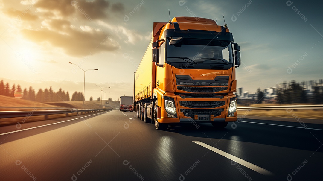 Caminhão dirigindo por uma rodovia em um dia ensolarado
