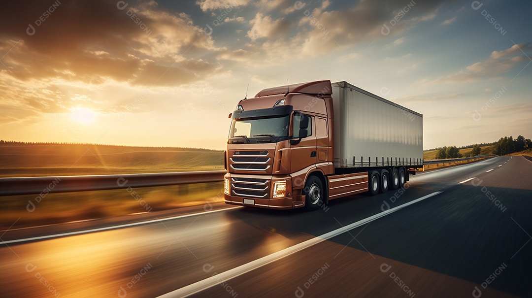 Caminhão dirigindo por uma rodovia em um dia ensolarado
