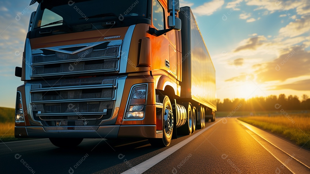 Caminhão dirigindo por uma rodovia em um dia ensolarado