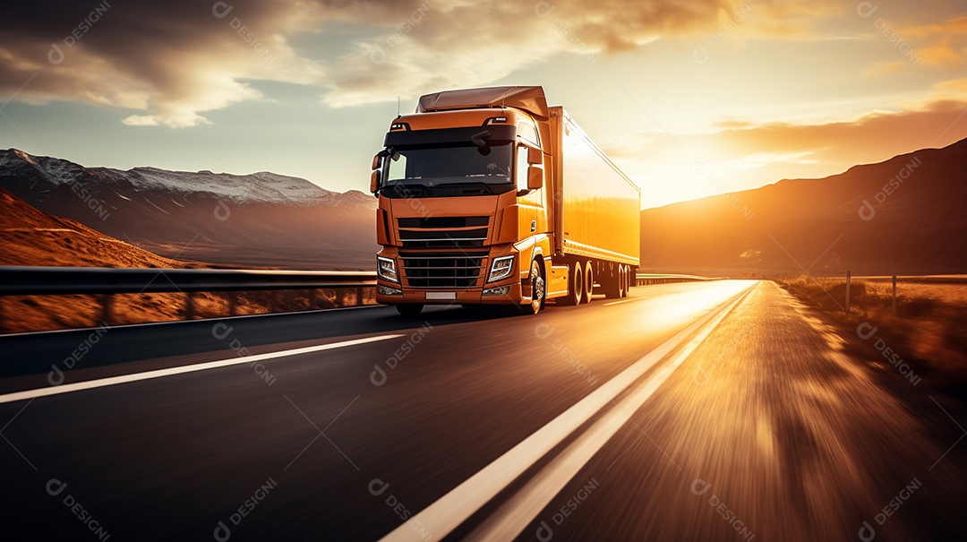 Caminhão dirigindo por uma rodovia em um dia ensolarado