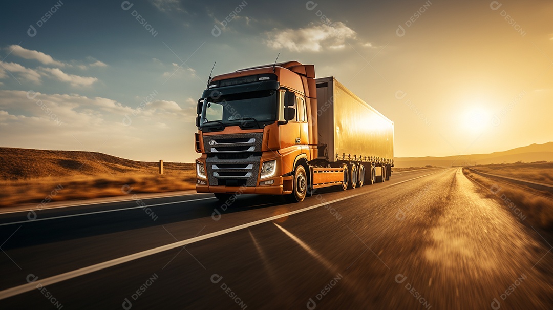Caminhão dirigindo por uma rodovia em um dia ensolarado