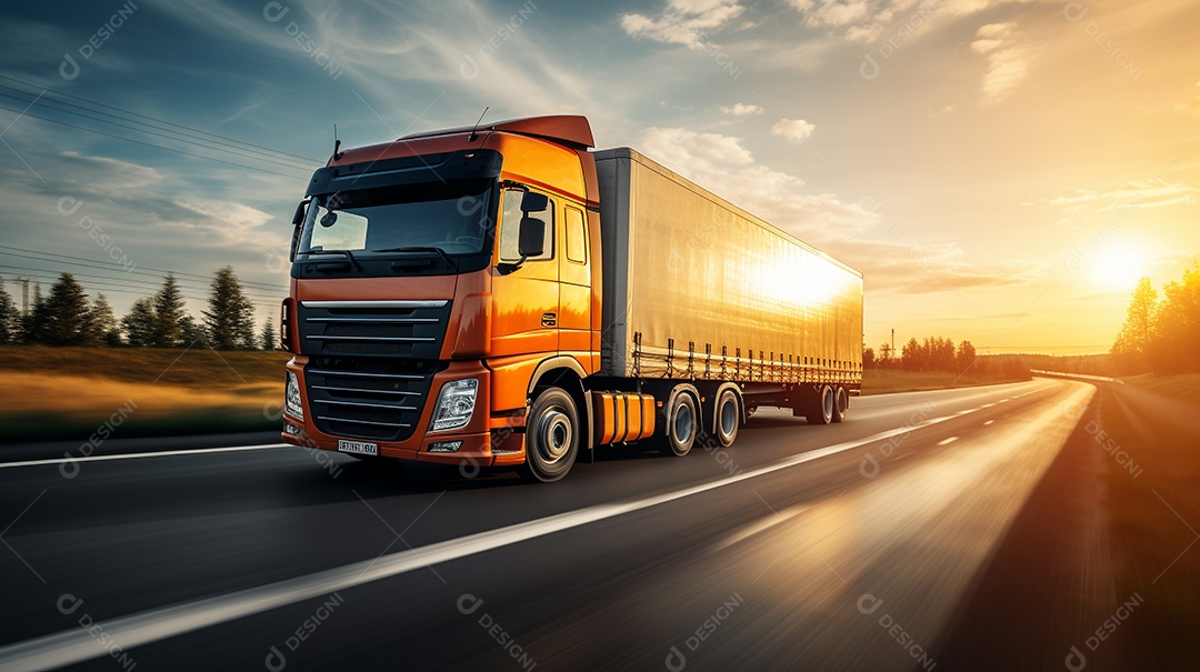 Caminhão dirigindo por uma rodovia em um dia ensolarado