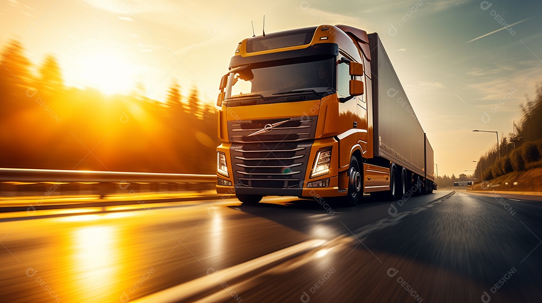 Caminhão dirigindo por uma rodovia em um dia ensolarado