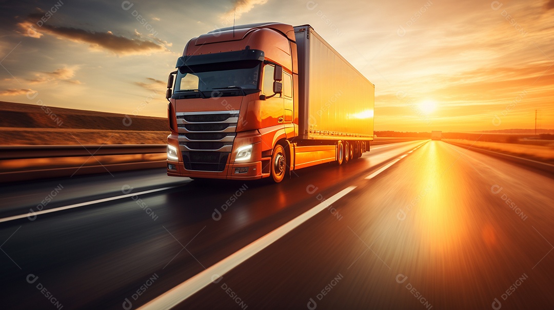 Caminhão dirigindo por uma rodovia em um dia ensolarado