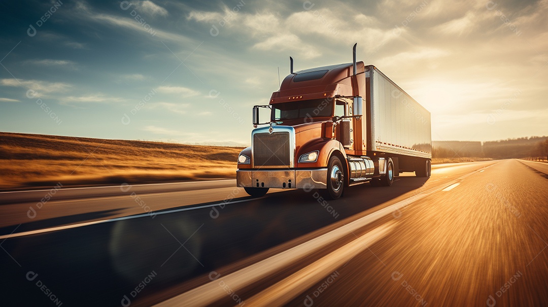 Caminhão dirigindo por uma rodovia em um dia ensolarado