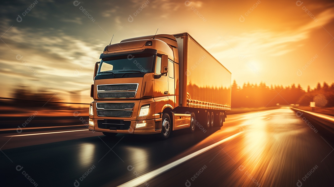 Caminhão dirigindo por uma rodovia em um dia ensolarado