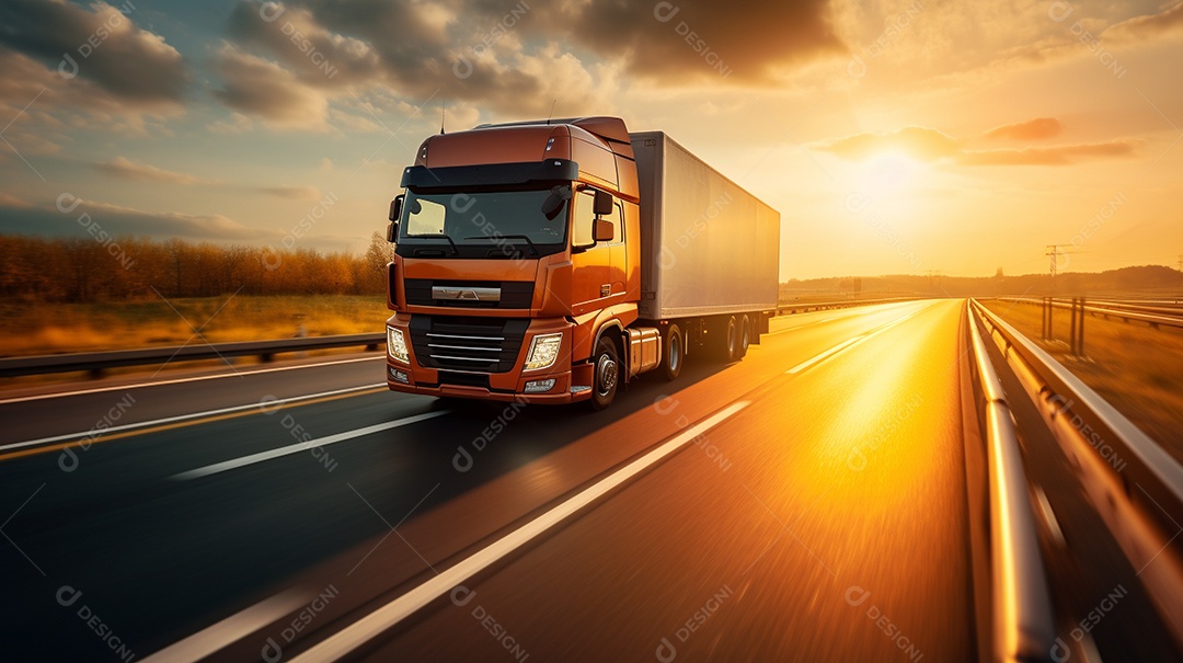 Caminhão dirigindo por uma rodovia em um dia ensolarado