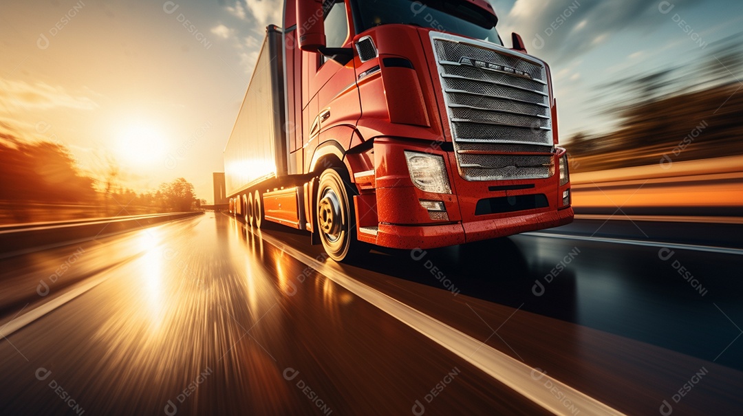 Caminhão dirigindo por uma rodovia em um dia ensolarado