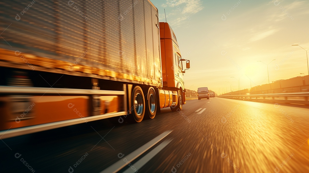 Caminhão dirigindo por uma rodovia em um dia ensolarado