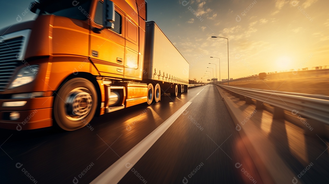 Caminhão dirigindo por uma rodovia em um dia ensolarado