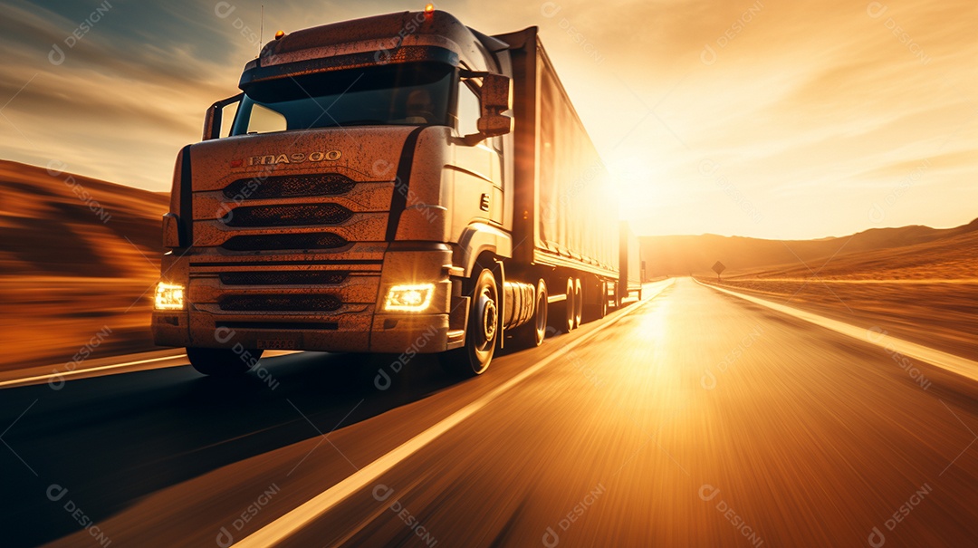 Caminhão dirigindo por uma rodovia em um dia ensolarado