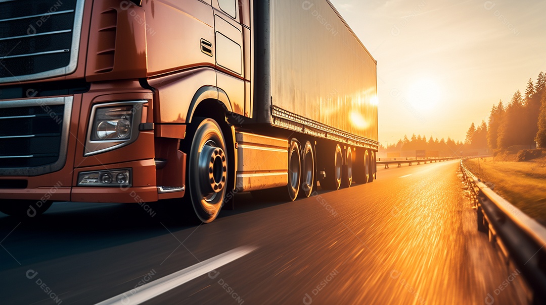 Caminhão dirigindo por uma rodovia em um dia ensolarado
