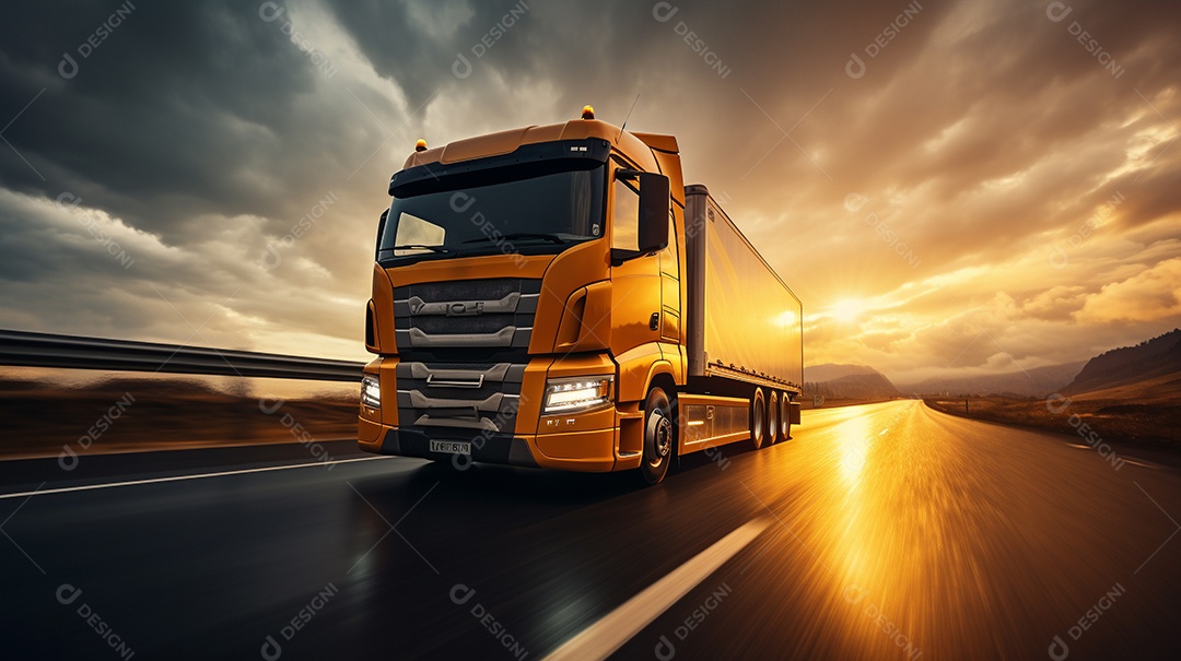 Caminhão dirigindo por uma rodovia em um dia ensolarado