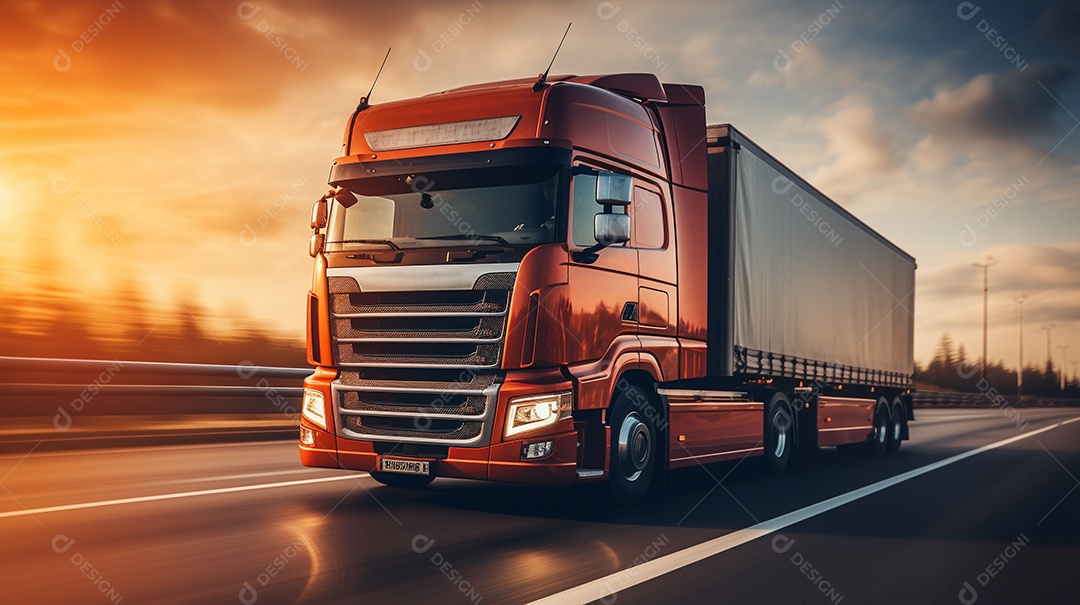 Caminhão dirigindo por uma rodovia em um dia ensolarado