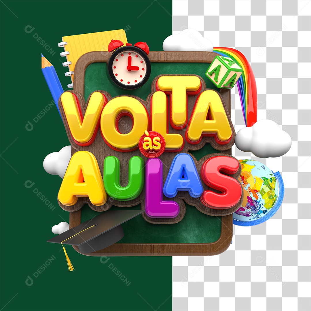 Volta às Aulas Selo 3D Colorido para Composição PSD