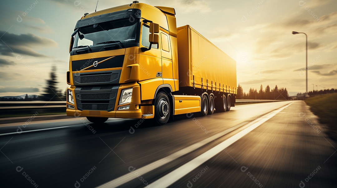 Caminhão dirigindo por uma rodovia em um dia ensolarado