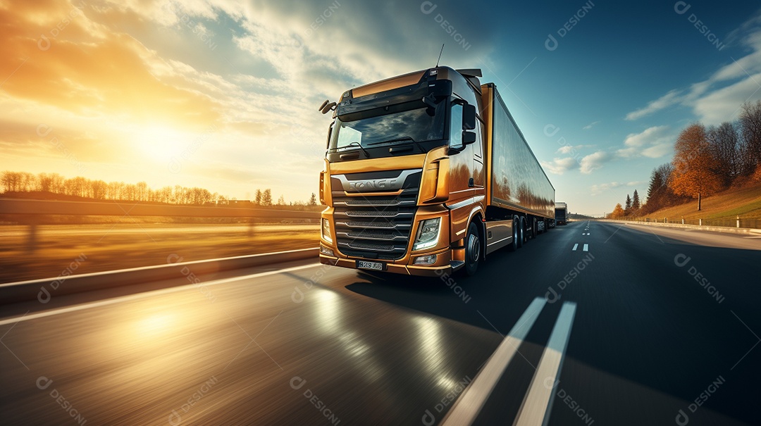 Caminhão dirigindo por uma rodovia em um dia ensolarado