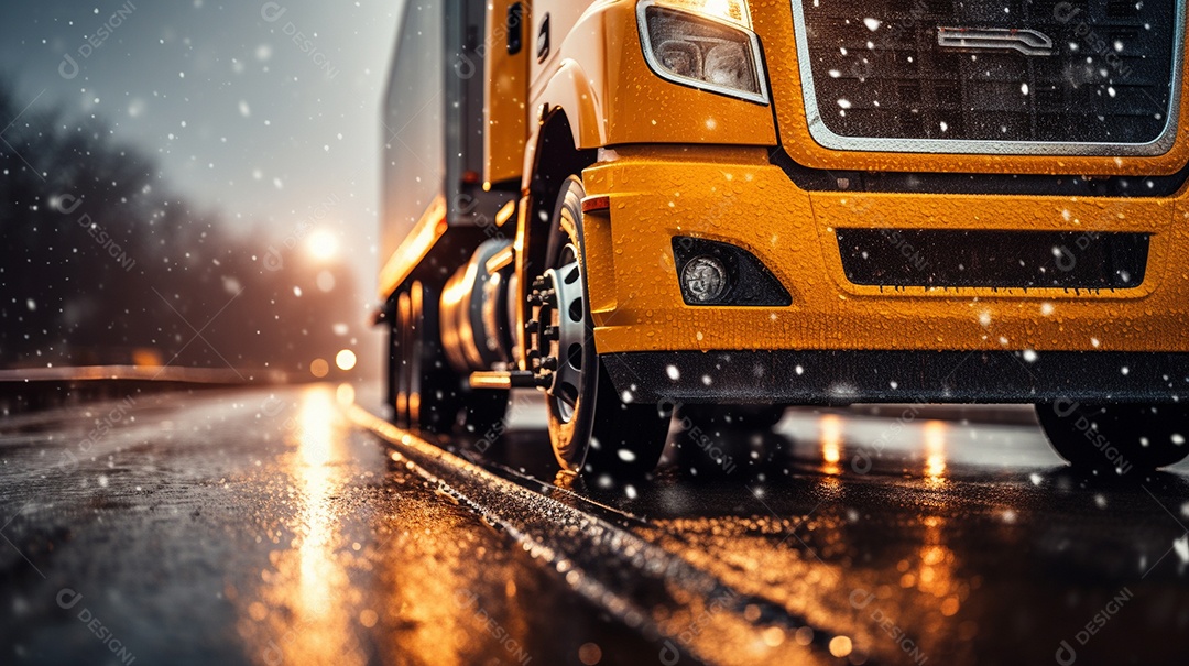 Caminhão dirigindo por uma rodovia em um dia ensolarado