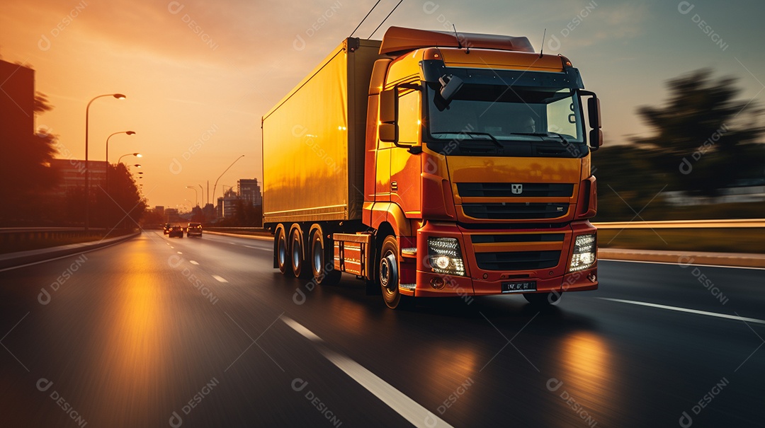 Caminhão dirigindo por uma rodovia em um dia ensolarado