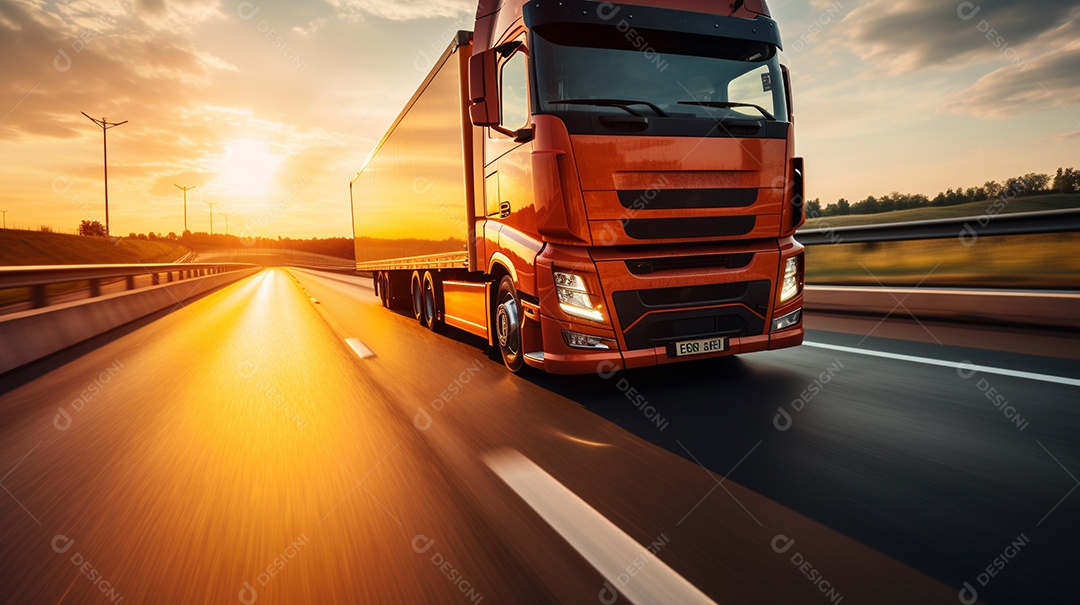 Caminhão dirigindo por uma rodovia em um dia ensolarado