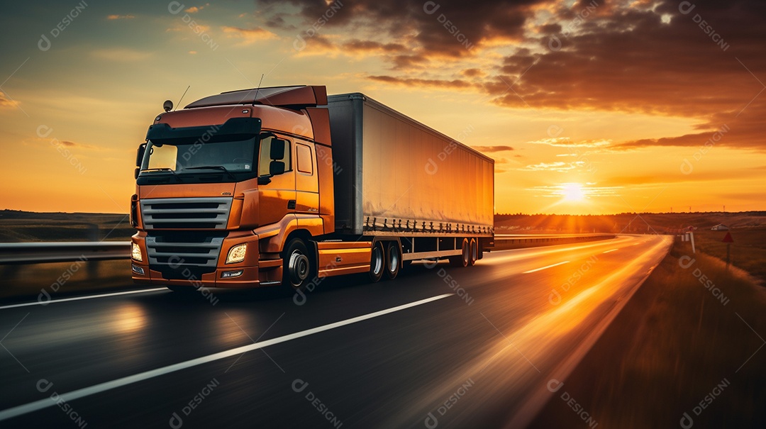 Caminhão dirigindo por uma rodovia em um dia ensolarado