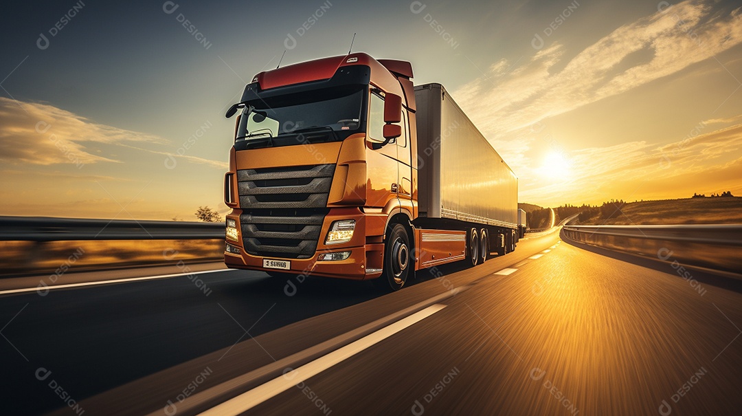 Caminhão dirigindo por uma rodovia em um dia ensolarado