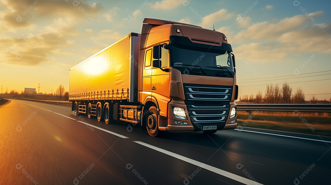 Caminhão dirigindo por uma rodovia em um dia ensolarado