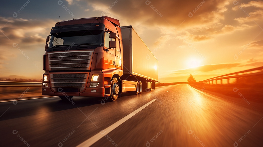 Caminhão dirigindo por uma rodovia em um dia ensolarado